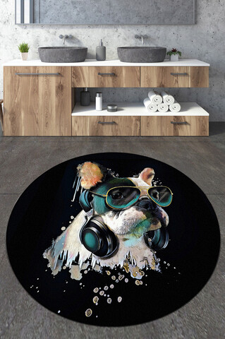 Covoraș de baie, chilai, glasses dog circle djt 80, poliester, multicolor