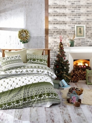 Lenjerie de pat pentru o persoana, 3 piese, 100% bumbac ranforce, Nazenin Home, Winter Green, verde
