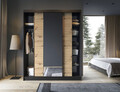 Dulap pentru haine cu oglinda ELTAP, Esville III, 180x60x220 cm, MDF/ABS, negru/stejar