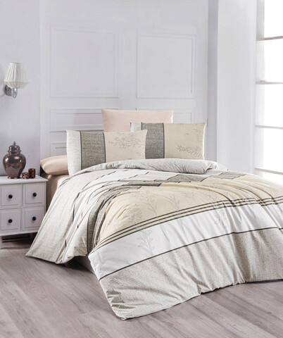 Lenjerie de pat pentru o persoana Single XL (DE), Pine – Beige, Life Style, Bumbac Ranforce Life Style