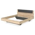 Mobilier dormitor, dulap + pat + 2 noptiere, Dover, PAL, stejar/gri
