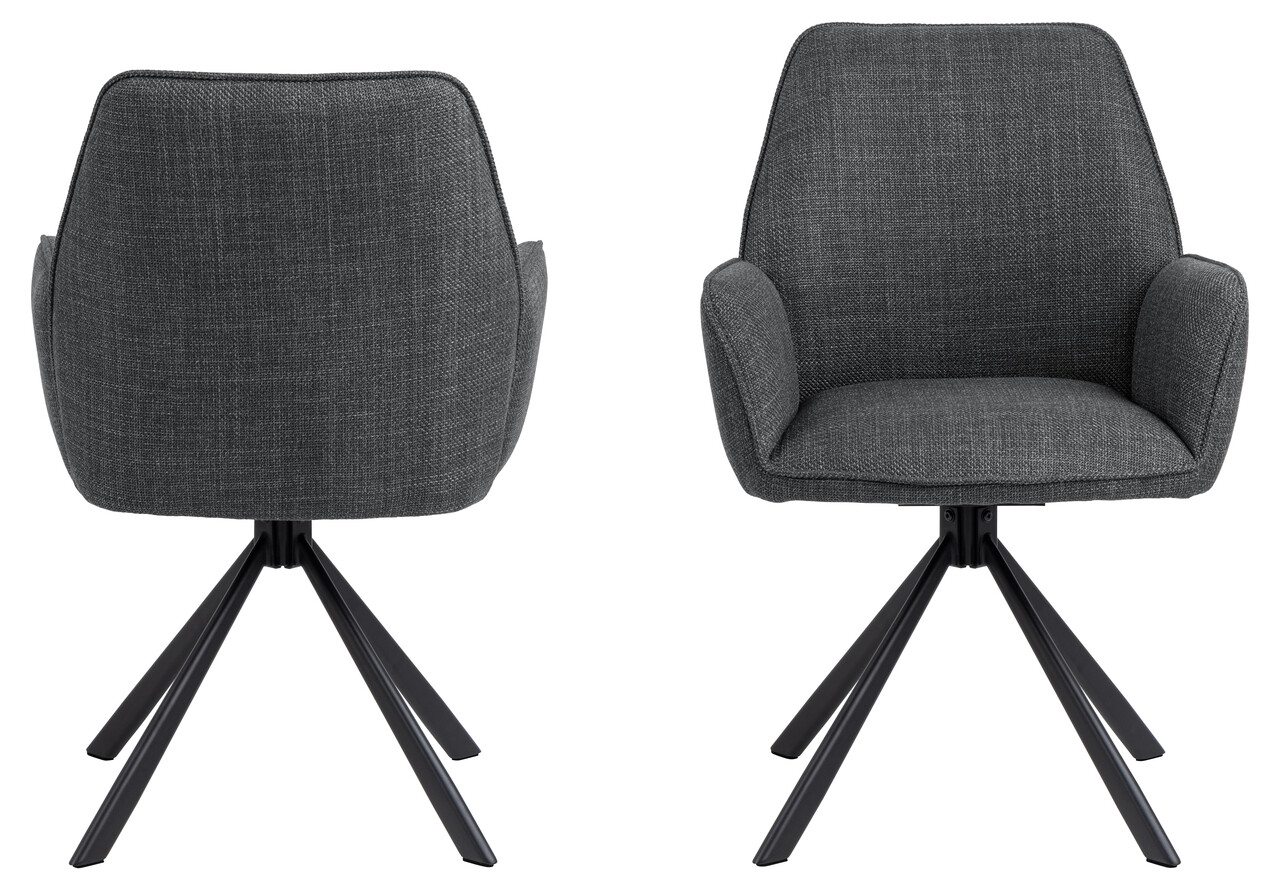 Scaun Glenda, Actona, 61x63x88.5 cm, rotativ, tesatura structurata/otel, gri inchis - view 9
