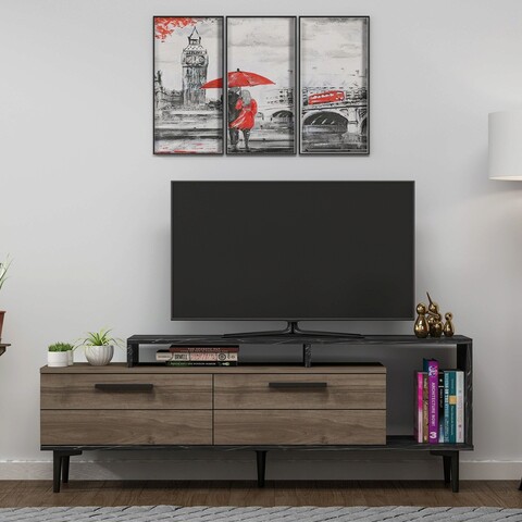 Comoda tv, olivia, niva, 150x54x31.4 cm, pal, nuc / marmură neagră