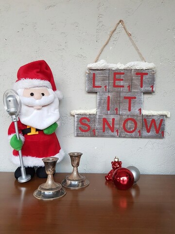 Decoratiune de perete, Let it Snow, 25x2x25 cm, Placaj, Nuc