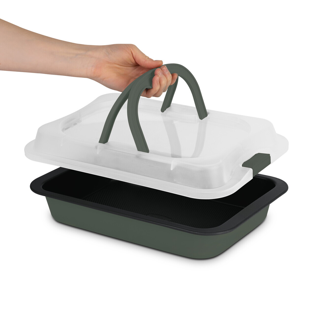 Tava cu capac Berlinger Haus, Matte Green, 36.5x24.5x5.5 cm, otel carbon/plastic, verde mat - imagine 5