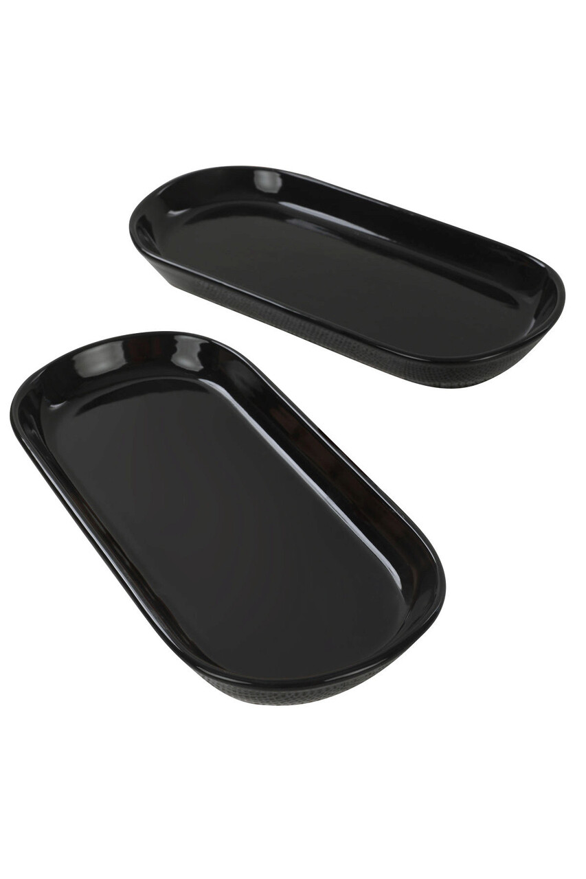 Set platouri servire, Keramika, 275KRM1419, Ceramica , Nu absoarbe apa, Negru - 1 | YEO