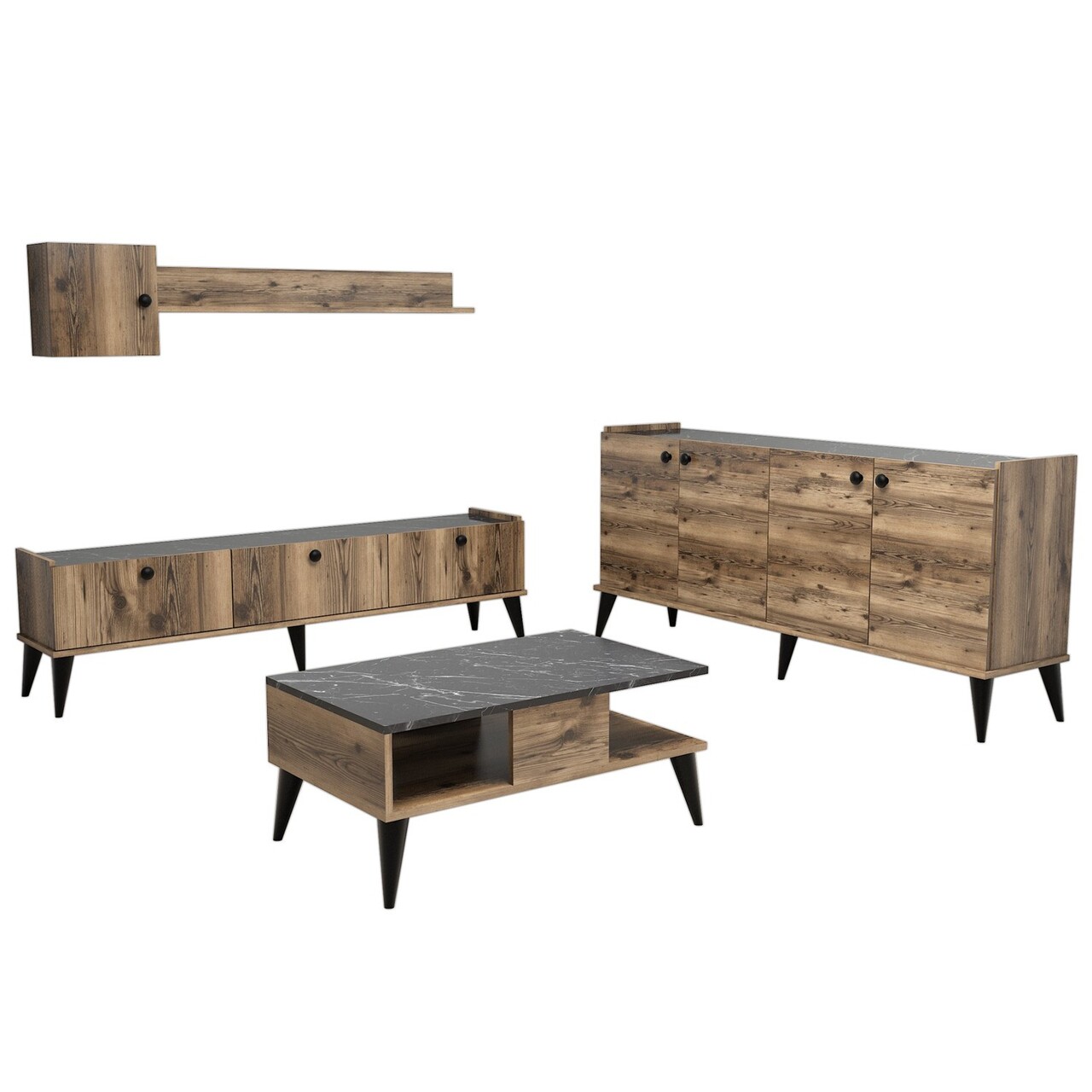 Mobilier Pentru Living Lidya, Almaren, 4 Piese, 180x35x49 Cm, Maro