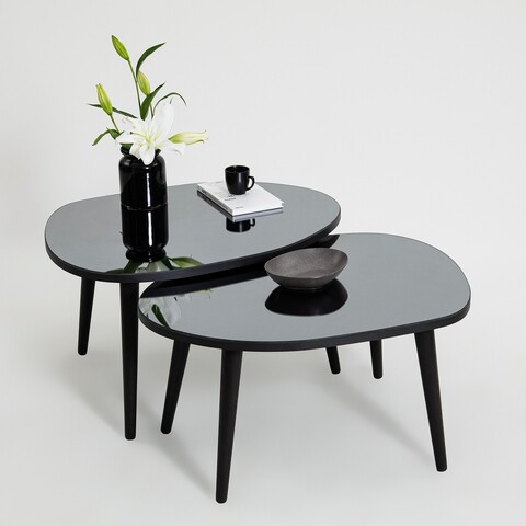Set masute 2 piese, Neostill, Gusto Set- Black, Fumuriu, Sticla temperata , Negru / Fume
