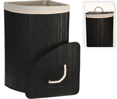 Cos de rufe corner shape, 35x35x60 cm, bambus, negru