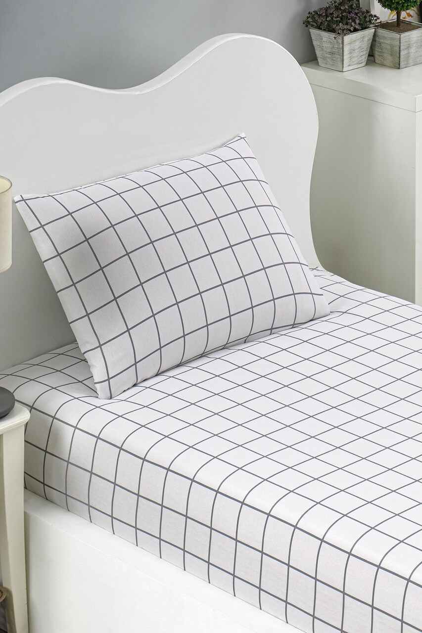 Set de pat pentru o persoana (cearceaf cu elastic si perna) 2 piese, Artus - Grey, Eponj Home, 65% bumbac/35% poliester