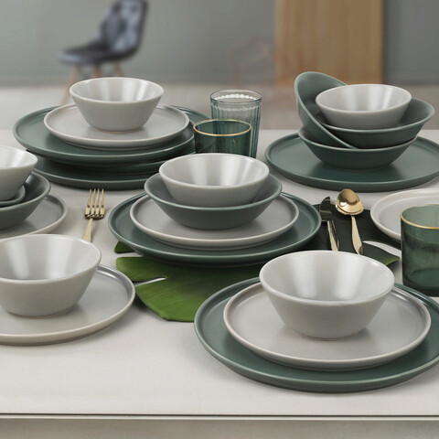 Serviciu de masa, Keramika, 275KRM1702, Ceramica , Nu absoarbe apa, Verde/Alb