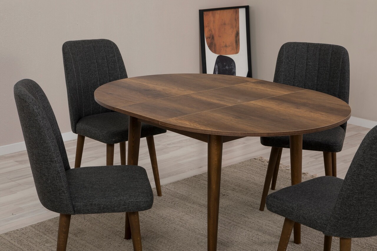 Set masa extensibila si scaune, Hanah Home, Vina 1053, Antracit / Nuc - imagine 5
