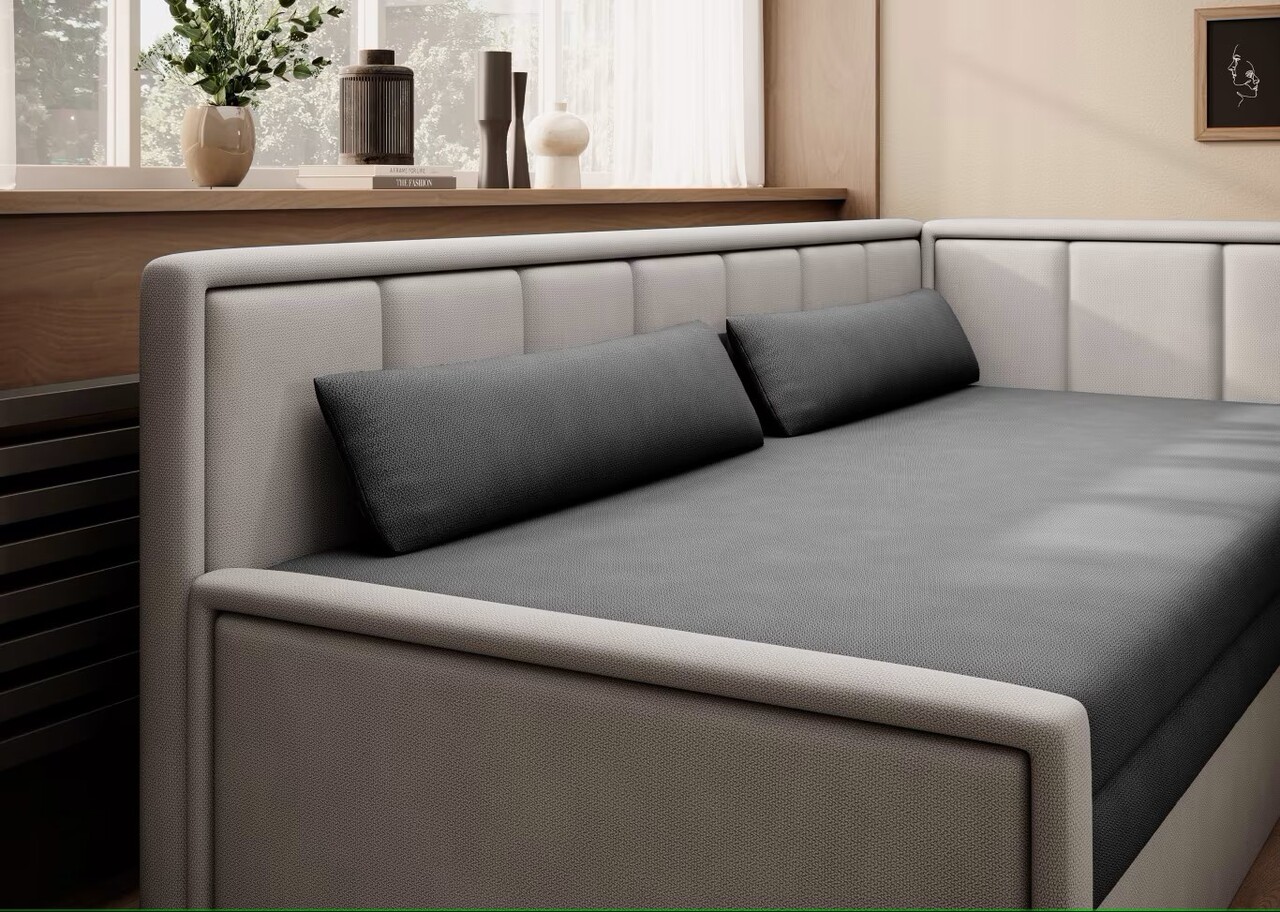 Canapea extensibila brat dreapta 3 locuri, ELTAP, Fulgeo, 214x82x77 cm, lemn/catifea din poliester, gri inchis/gri deschis - 1 | YEO