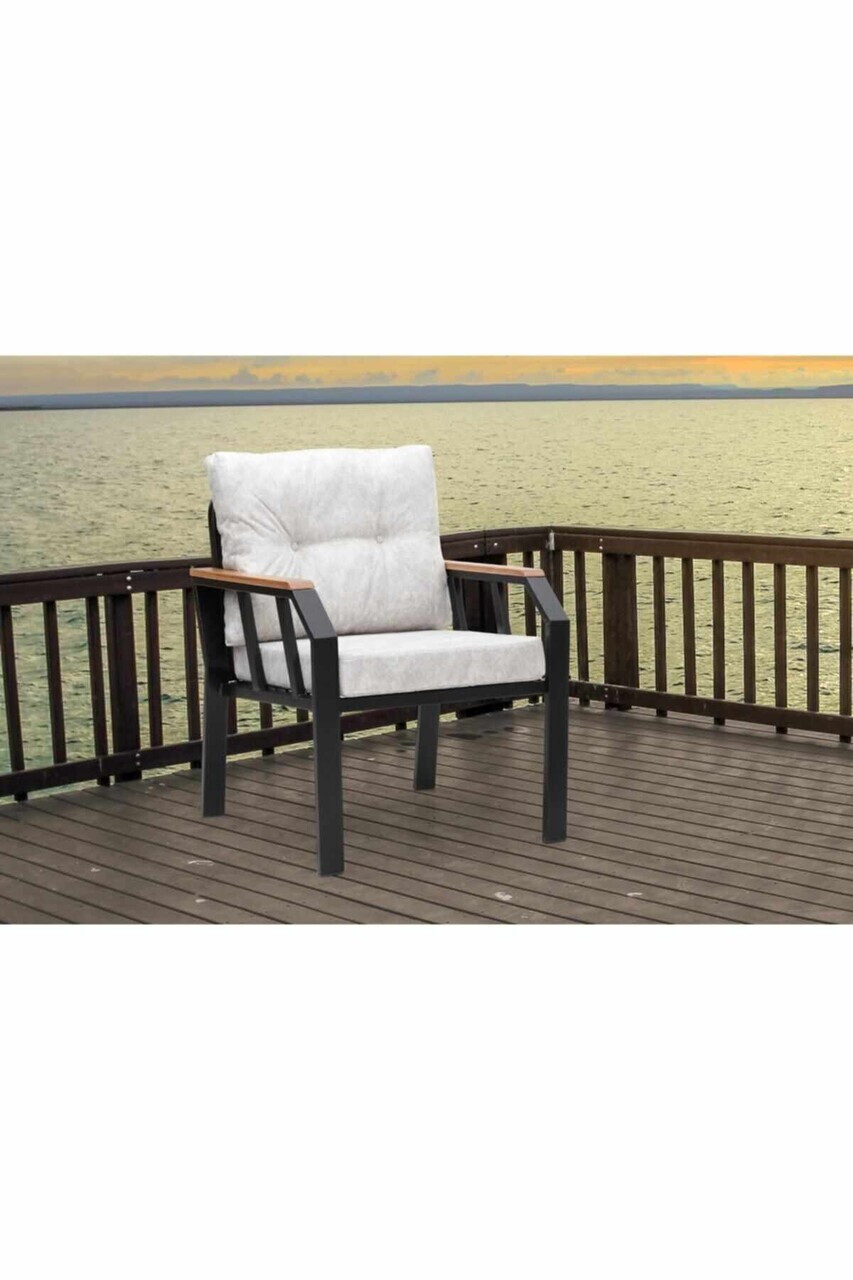 Set mobilier de gradina, Hanah Home, Nergiz 2+1+1, Metal, Crem/Negru - view 4