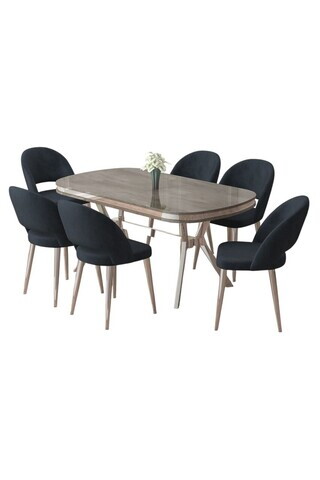 Set masa si scaune (7 piese), Hanah Home, Jita, Antracit / Crom