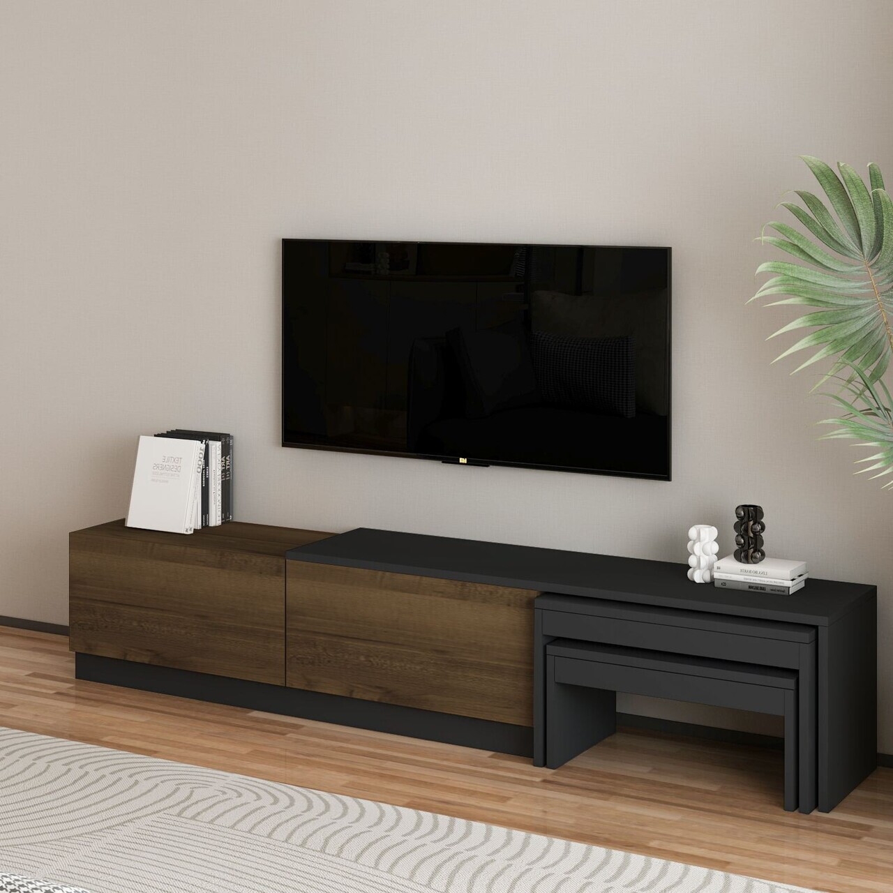 Comoda TV, Hanah Home, Nest, 180x36x30 cm, PAL, Antracit / Nuc antic — imaginea 3