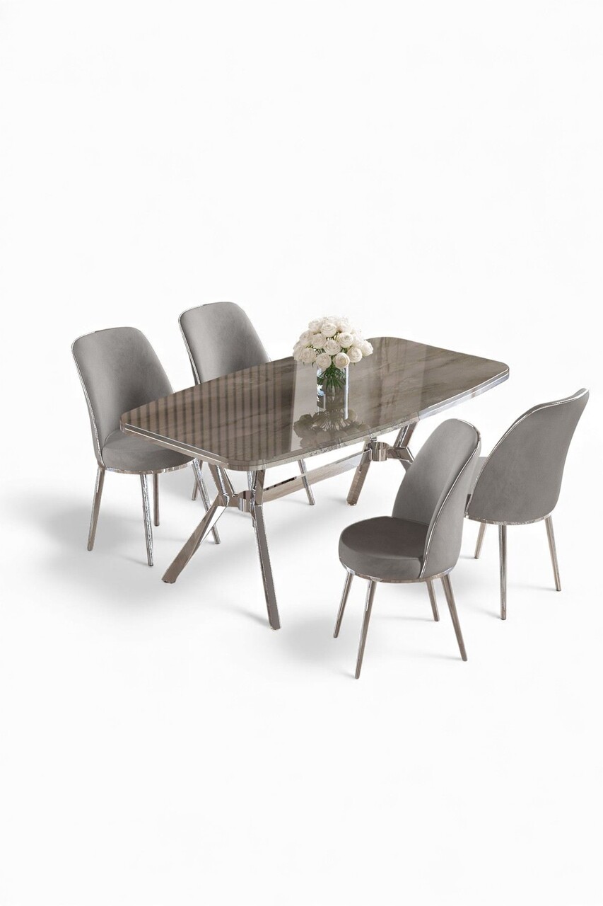 Set masă și scaune (5 bucăți), Hanah Home, Lena, Antracit / Crom / Gri - view 2