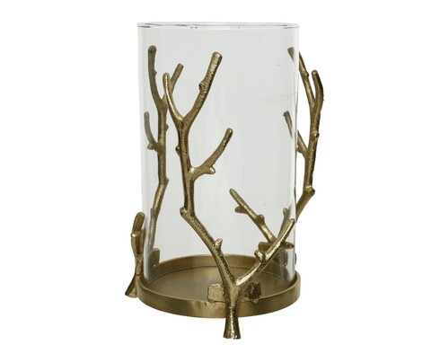 Suport de lumanare Branches, Decoris, 16x21.5 cm, aluminiu, auriu