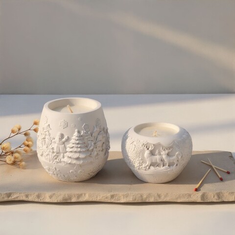 Set 2 lumanari, Yılbaşı Sade Set, Alb