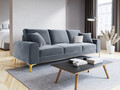 Canapea, Madara, Mazzini Sofas, 3 locuri, gold legs, 222x102x90 cm, catifea, albastru deschis