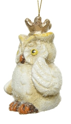Glob Owl w wing up, Decoris, 5.5×5.5×8 cm, teracota, alb/auriu Decoris