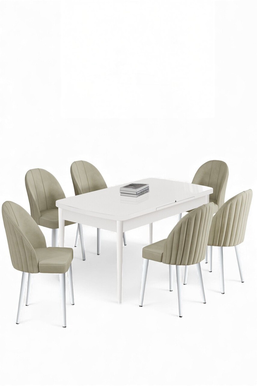 Set masa extensibila si scaune, Hanah Home, Enya, Alb / Crem - view 2