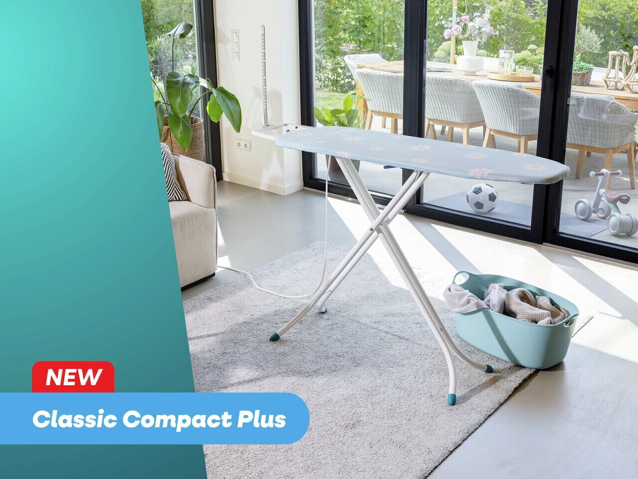 Masa de calcat, Leifheit, Classic M Compact Plus, 120x38 cm, albastru/alb — imaginea 5