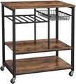 Carucior cu 3 rafturi pentru bucatarie, Vasagle, 80 x 40 x 86.5 cm, otel/PAL, maro/negru mat