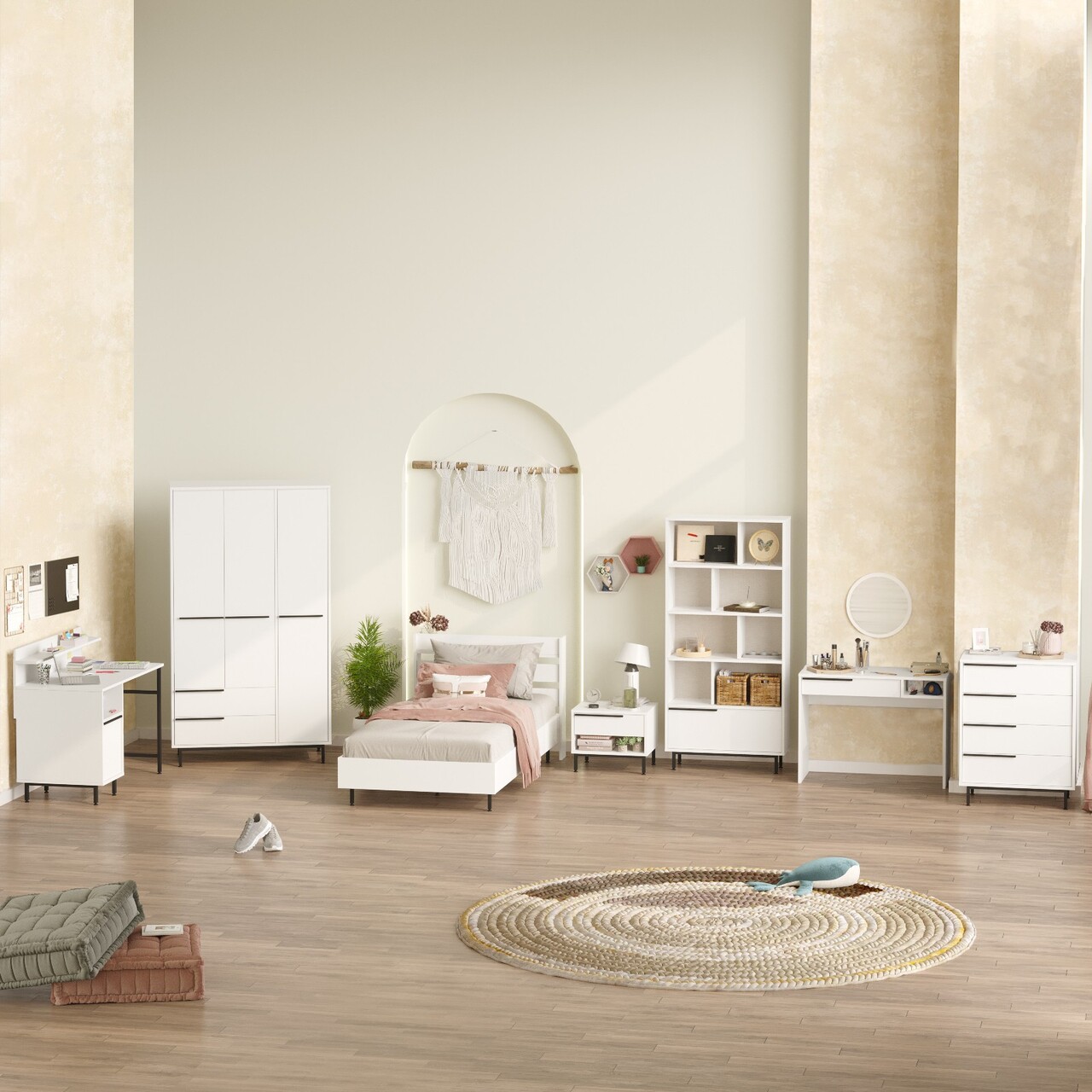 Set dormitor pentru copii, Locelso, ON27-W, Alb