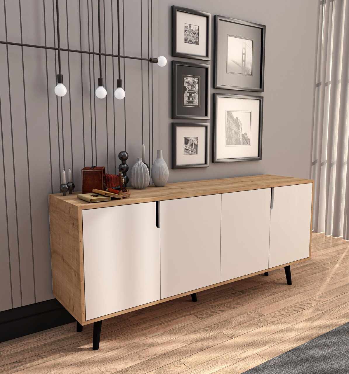 Consola, Hanah Home, Latina Modern 180, 180x80x45 cm, PAL, Stejar Safir / Alb - view 2