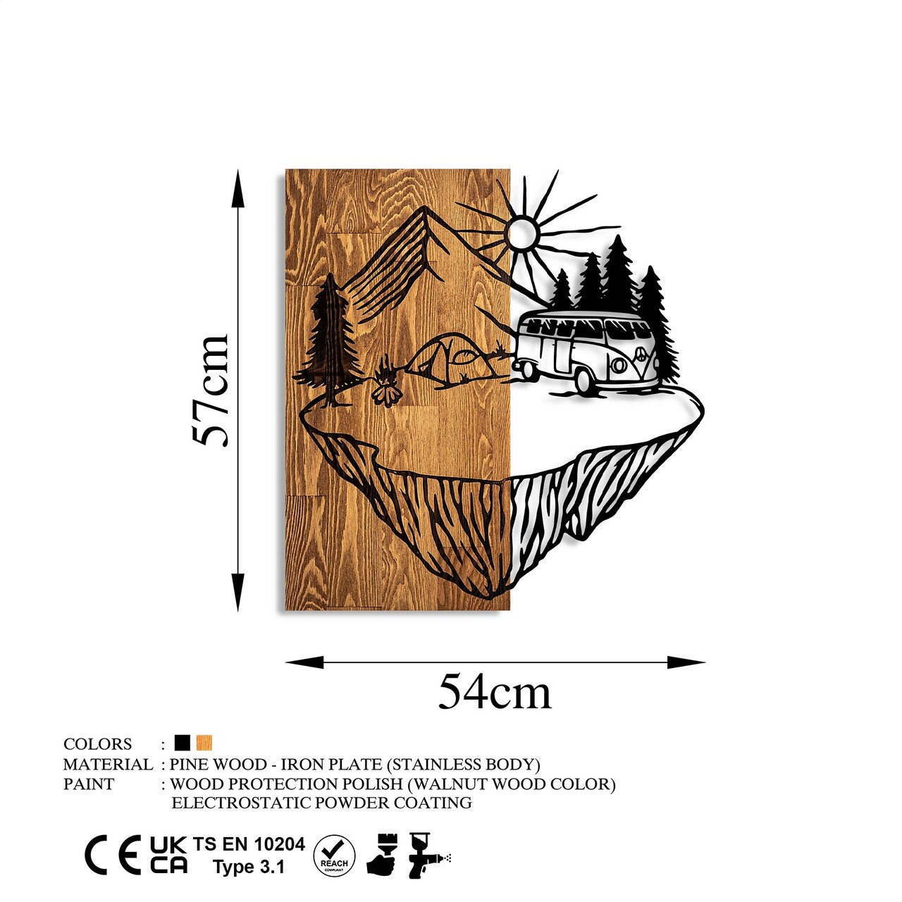 Decoratiune de perete, Camp Life, Dimensiuni: 54 x 57 cm, Nuc / Negru - view 6