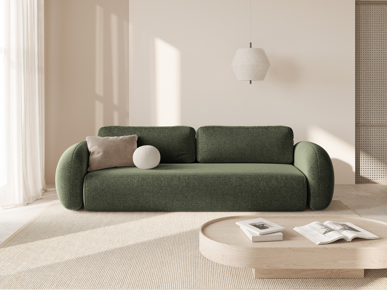 Canapea extensibila 3 locuri, Tonale, Cosmopolitan Design, 262x105x88 cm, tesatura chenille, verde