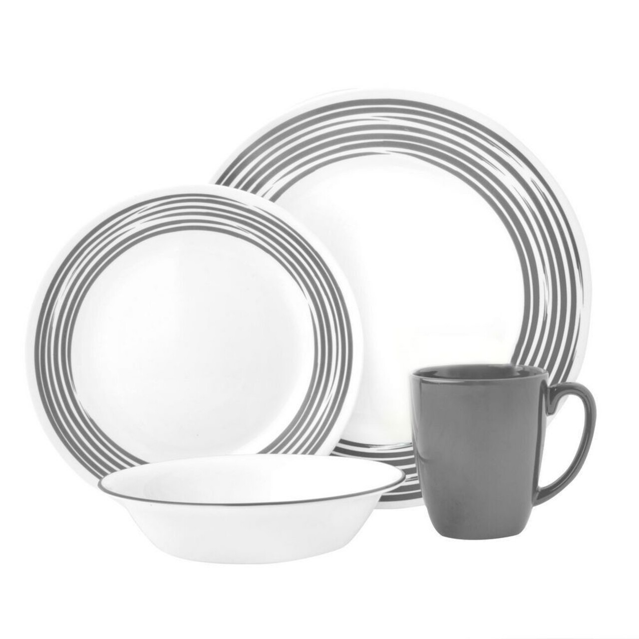 Serviciu De Masa 16 Piese, Corelle, Brushed Silver, Sticla Vitrelle/ceramica, Alb/gri