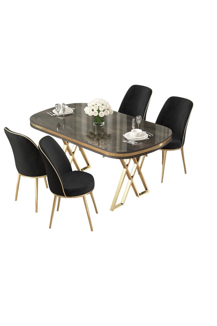 Set masa si scaune (5 piese), Hanah Home, Lai, Antracit / Aur / Negru — imaginea 2