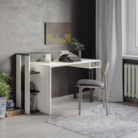 Birou, decortie, loyd, 141x60x92 cm, alb / antracit