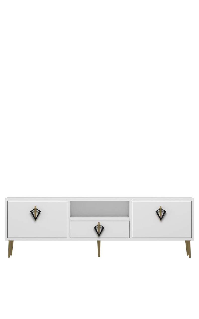 Comoda TV, Hanah Home, 1312-DROP-32, 140x45x30 cm, PAL , Alb / Negru / Auriu - view 3