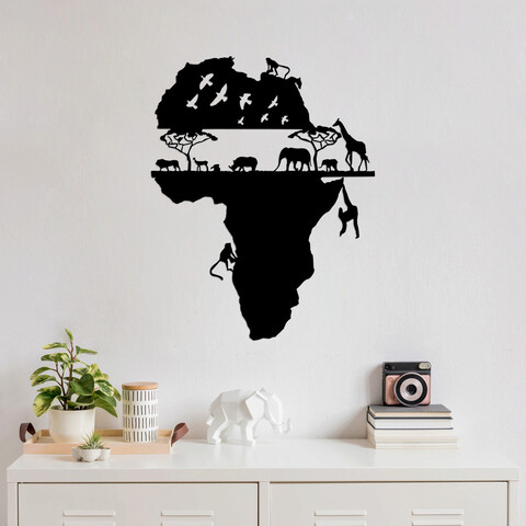 Decoratiune de perete, animal world of africa, metal, dimensiune: 58 x 73 cm, negru