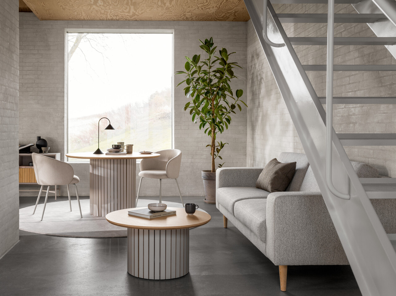 Scaun Eleanor, Actona, 55.5x55x79 cm, tesatura structurata/otel, bej/gri - view 5