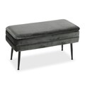Bancheta cu spatiu de depozitare Madison, Versa, 79.5 x 42 x 37.5 cm, catifea/lemn de pin, gri inchis