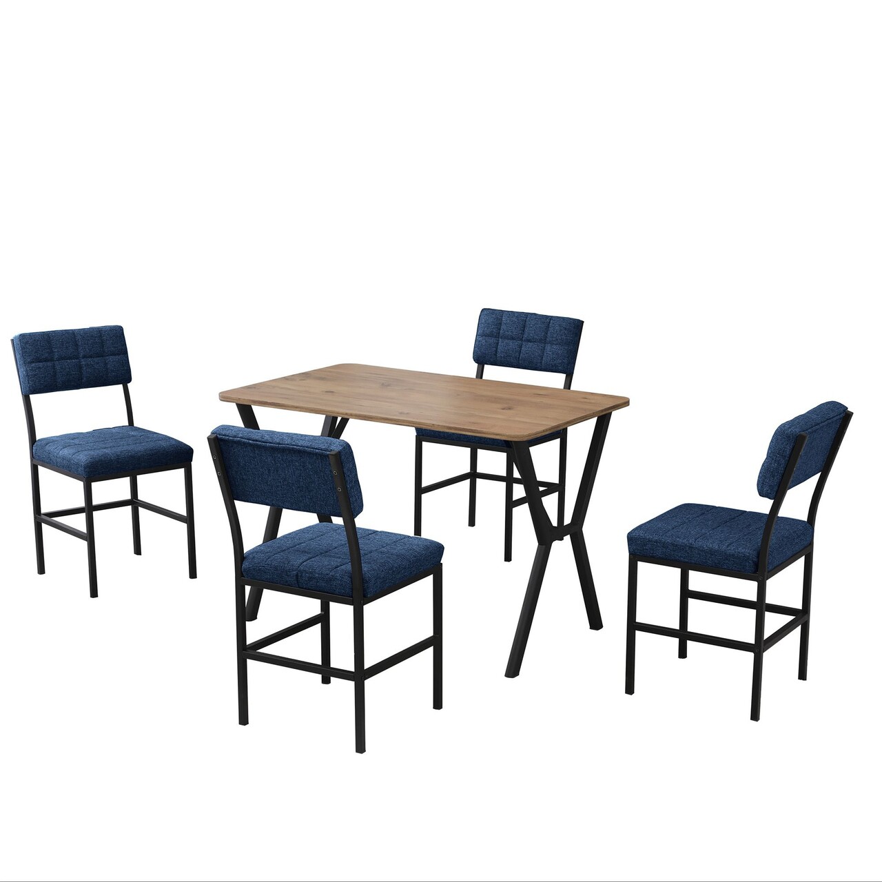 Set masa extensibila si scaune, Hanah Home, Dubai, Albastru marin / Nuc - view 4