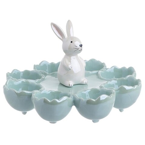Platou pentru oua Rabbit, InArt, Ø 19 x 11.7 cm, ceramica, albastru