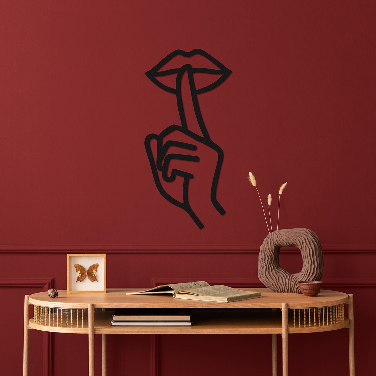 Decoratiune de perete, Silencio Por Favor, Metal, Grosime: 1,2 mm, Negru