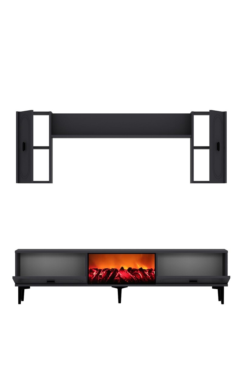 Comoda TV, Hanah Home, Weny Bohem Fireplace, 150x44.6x29.6 cm, PAL , Antracit - imagine 5