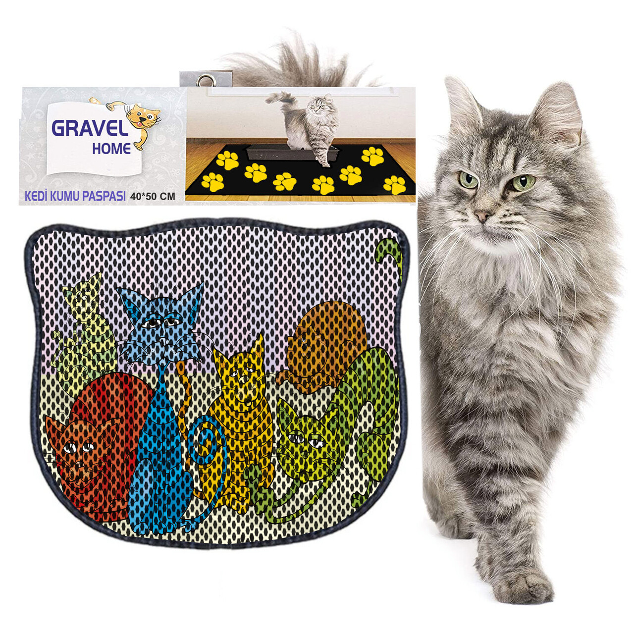 Covoras litiera pentru colectarea granulelor de nisip, Paws &amp; Whiskers, Kdkafa0233, 50% PVC/50% poliester, Multicolor - view 2