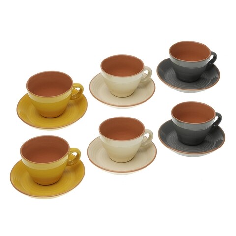 Set 6 cesti cu farfurie pentru ceai Corin, Versa, 5 x 5 x 5.2 cm, ceramica