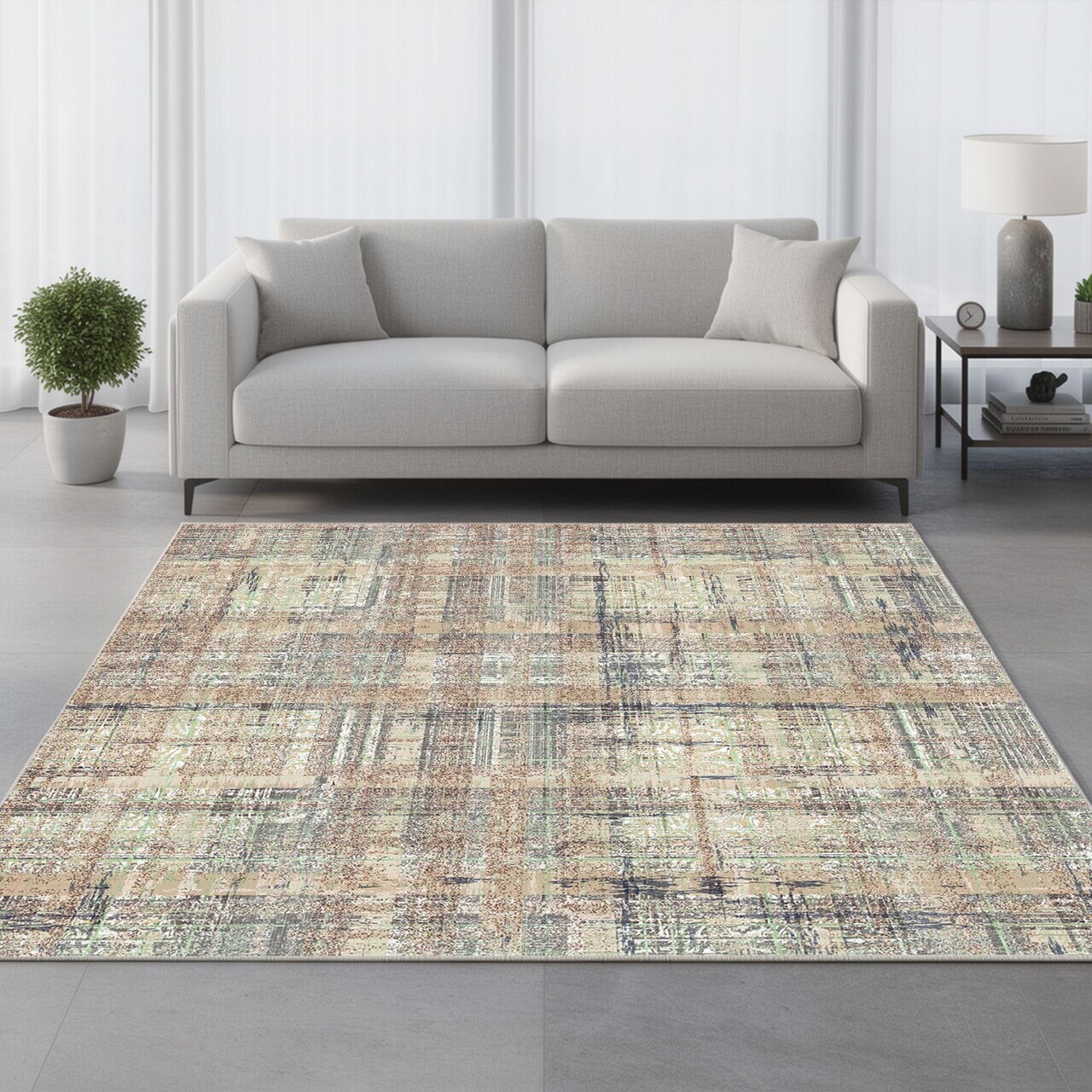 Covor Exfab288-Klm 160x230 cm Bumbac Nurcă / Verde / Gri
