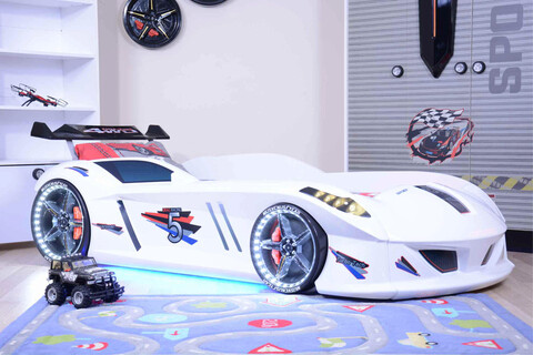 Pat pentru copii Car, Musvenus, Speedy, 130x60x235 cm, Multicolor mezoni.ro