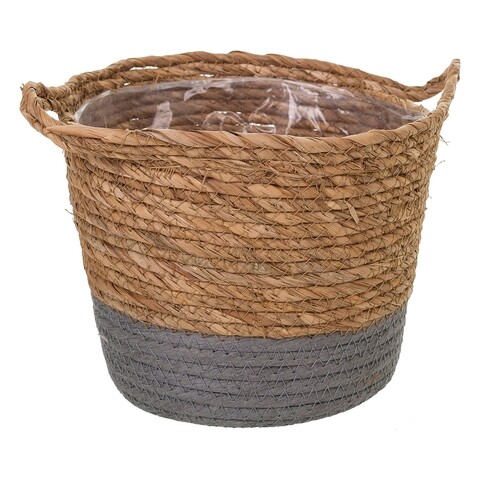 Cos pentru depozitare, Creaciones Meng, 16x19 cm, stuf/hartie impletita, natural/gri