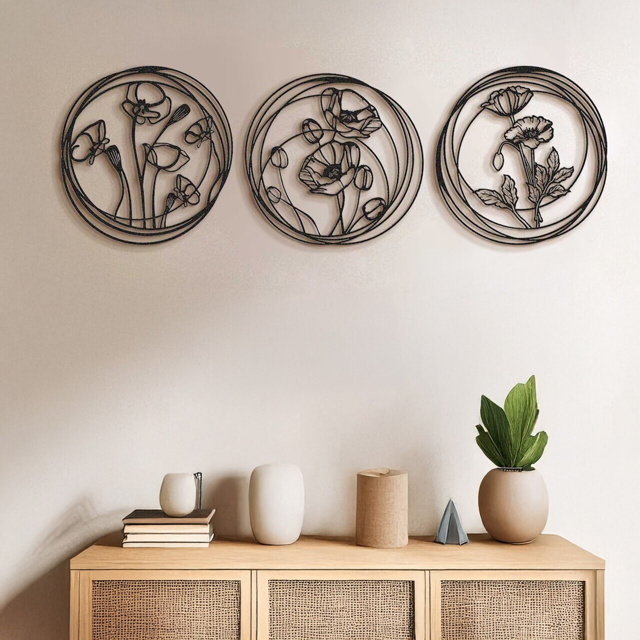 Set de accesorii decorative de perete din metal, DCV-1094-MT, 30 x 30 cm, 3 piese, Negru