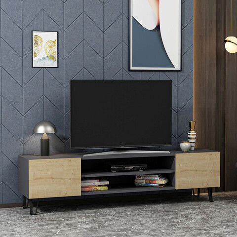 Comoda TV, Colman, Bloom, 160×37.4×47 cm, Stejar / Antracit Colman